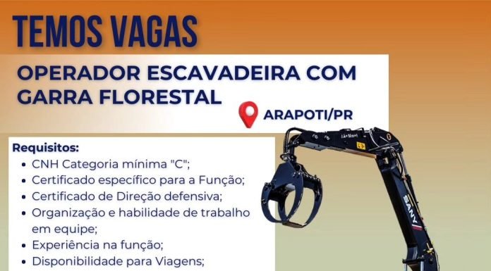 VAGA PARA OPERADOR DE GRUA EM ARAPOTI – PR – AGRISOLO