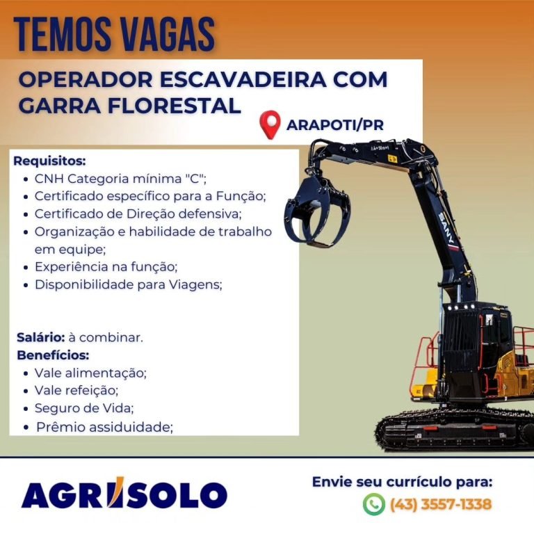 VAGA PARA OPERADOR DE GRUA EM ARAPOTI – PR  – AGRISOLO