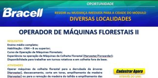 cadastro de vaga para operador de máquinas florestais, banner com as informações sobre a vaga que estão no texto do post