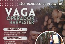 panfleto digital de informações sobre a vaga de operação de harvester, informações que estão no post em forma de texto