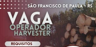 panfleto digital de informações sobre a vaga de operação de harvester, informações que estão no post em forma de texto