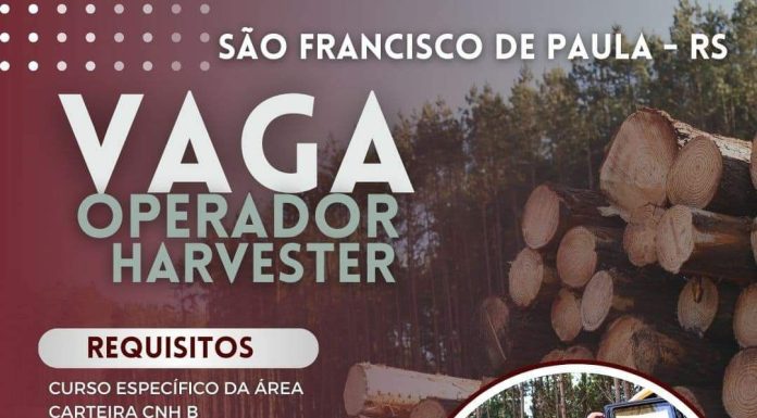 panfleto digital de informações sobre a vaga de operação de harvester, informações que estão no post em forma de texto