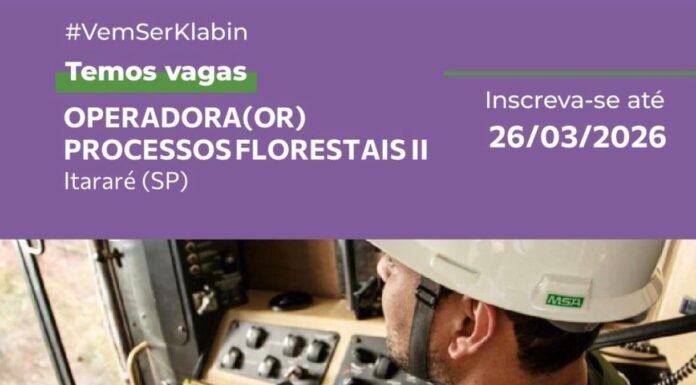 Klabin abre vaga para Operador de Máquinas Florestais em Itararé (SP)